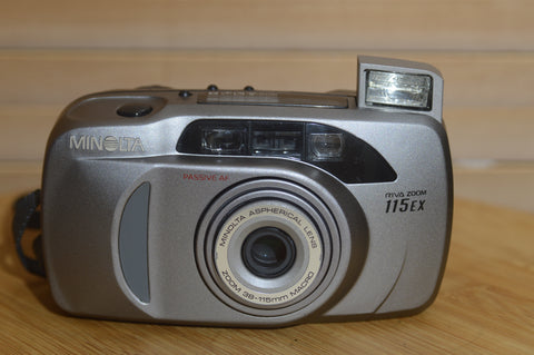 Minolta Riva Zoom 115EX Freedom Zoom Supreme 35mm Compact Camera with Case.