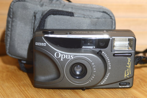 Vintage Opus DX Twin Lens 35mm Compact Camera with Padded Bag and Strap.