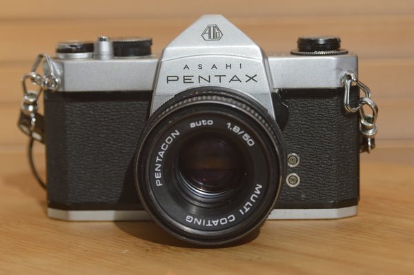 Asahi Spotmatic SP 500 with Pentacon 50mm f1.8 lens. These are super collectable now - Rewind Cameras 