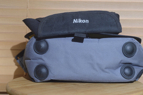 Vintage Nikon Black and Yellow Camera Bag Satchel with Shoulder Strap.