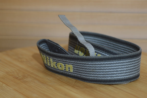 Vintage Nikon Grey Yellow and Black Camera Strap. Lovely addition to your Nikon set up.