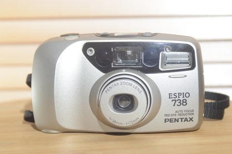 Pentax Espio 738 Compact Camera with strap and case. Perfect, lightweight 35mm to put in a pocket, bag or belt loop. - RewindCameras quality vintage cameras, fully tested and serviced