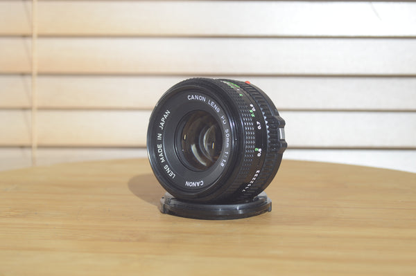Rewind Cameras Canon FDn 50mm f1.8 prime lens in excellent condition, Olympic Games Edition, 35mm camera accessory