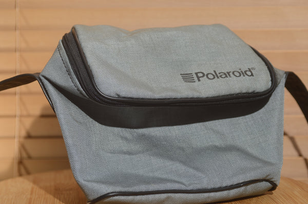 Vintage Blue Polaroid Camera Bag with padded leather shoulder strap. Great little satchel - Rewind Cameras 