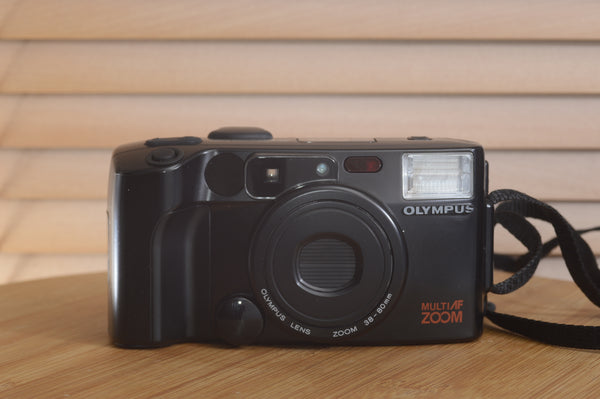 Pentax AZ200 35mm film camera in box, showcasing the camera body and packaging in excellent condition.