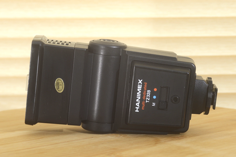 Boxed Hanimex TZ328 flash unit, multi dedicated tilt and defuse settings. With auto auto mode and manual settings. - Rewind Cameras 