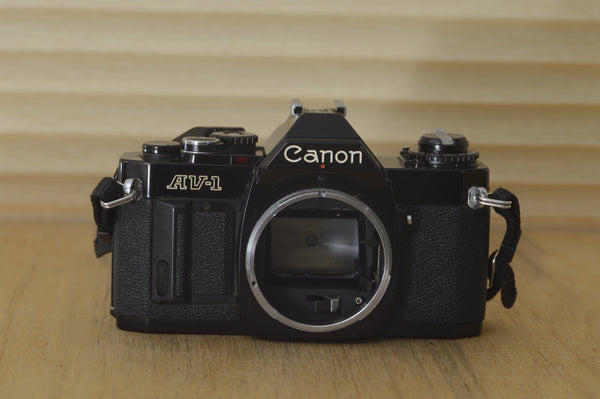 Rare Black Canon AV1 35mm SLR Camera (Body Only)  Fantastic condition Cleaned, tested and Serviced and ready to go for Canon FD lenses - RewindCameras quality vintage cameras, fully tested an