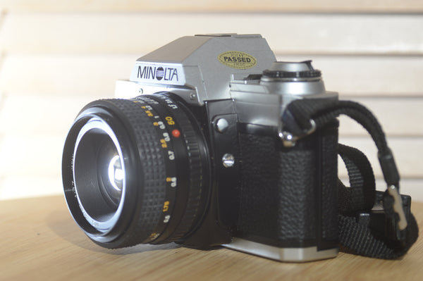 Lovely Minolta X-300 with Minolta 50mm f1.7 lens and case. Fantastic beginner camera - RewindCameras quality vintage cameras, fully tested and serviced