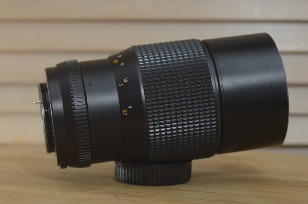Chinon M42 Auto 200mm f3.5  lens.  A beautiful example of vintage glass and a great lens for your vintage Camera or for digital conversion - RewindCameras quality vintage cameras, fully teste