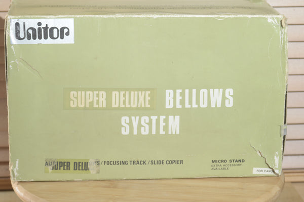 Unitor Super Deluxe Bellows System in Original Packaging For Canon.  Perfect for close up or copy work. - RewindCameras quality vintage cameras, fully tested and serviced