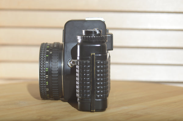 Classic Praktica B100 Electric with Prakticar Pentacon MC 50mm f1.8 lens. The perfect camera for beginners - RewindCameras quality vintage cameras, fully tested and serviced