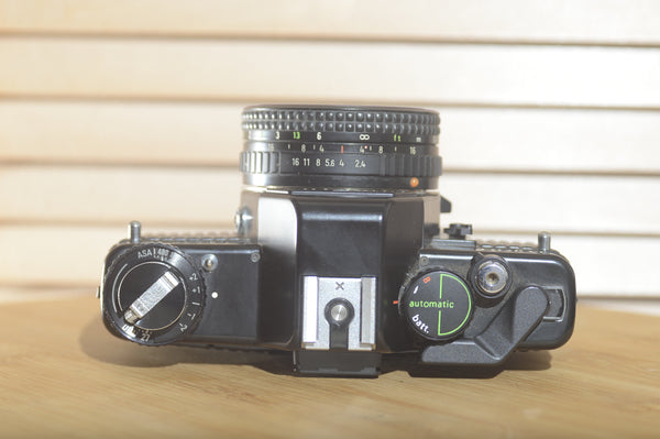 Classic Praktica B100 Electric with Prakticar Pentacon MC 50mm f1.8 lens. The perfect camera for beginners - RewindCameras quality vintage cameras, fully tested and serviced