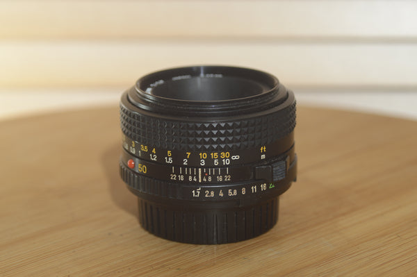Minolta MD 50mm f1.7 lens. Fantastic Standard lens for your Minolta - RewindCameras quality vintage cameras, fully tested and serviced