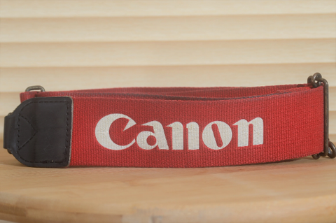 Red Canon Vintage strap. A lovely addition to your Canon set up. - RewindCameras quality vintage cameras, fully tested and serviced