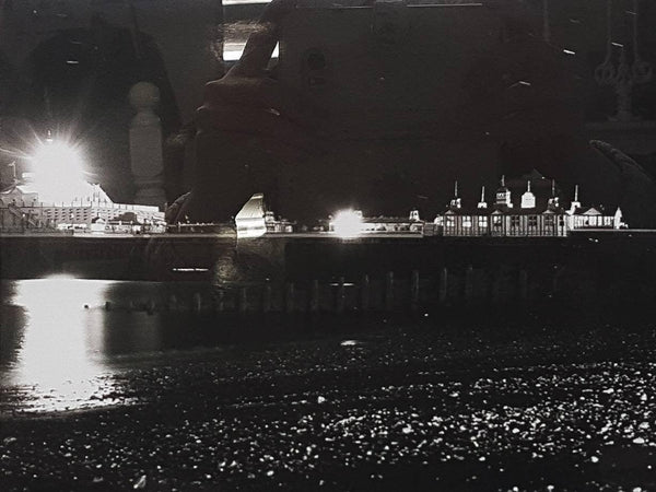 Beautiful, original hand printed photograph of Eastbourne beach at night. Star trails and the pier. Photographed with a vintage camera. - RewindCameras quality vintage cameras, fully tested a