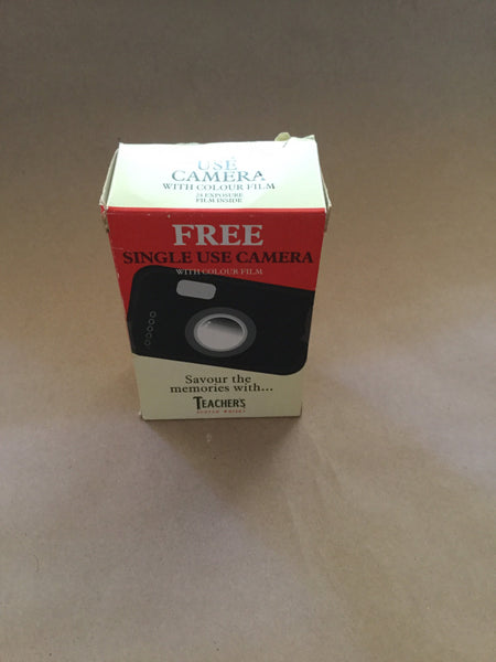 Collectable Teachers whisky single use camera.  Inner box unopened.  This is an unused novelty camera. - RewindCameras quality vintage cameras, fully tested and serviced