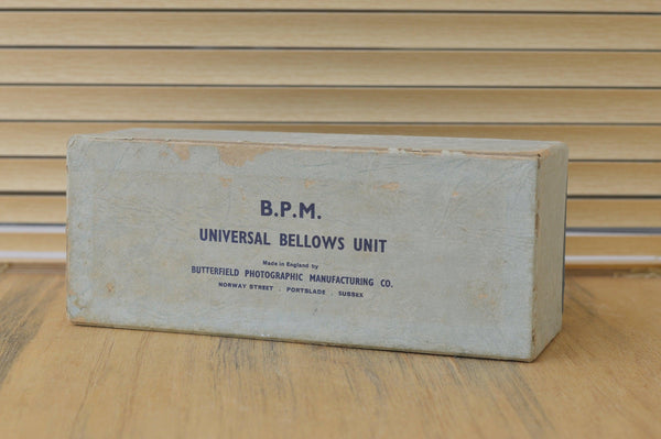 Beautiful condition B.P.M Universal Bellows in original box. M42 Pentax. Perfect for close up or copy work. Fantastic vintage kit - RewindCameras quality vintage cameras, fully tested and ser