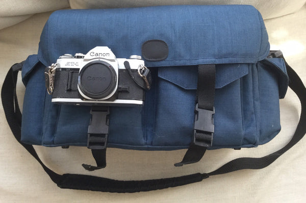 Fantastic large blue vintage camera bag. Excellent Storage space for the advanced photographer. Great for photo shoots. - RewindCameras quality vintage cameras, fully tested and serviced