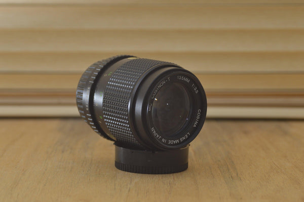 Super Sharp Cosina PK mount 135mm 3.5 lens with case.  This is a beautiful lens especially for portraiture work. A stunning bit of glass! - RewindCameras quality vintage cameras, fully tested