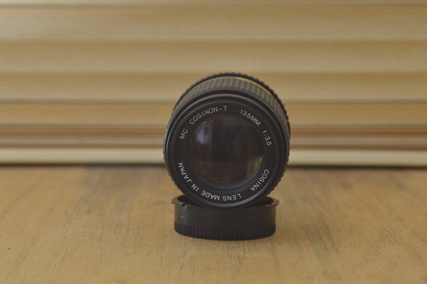 Super Sharp Cosina PK mount 135mm 3.5 lens with case.  This is a beautiful lens especially for portraiture work. A stunning bit of glass! - RewindCameras quality vintage cameras, fully tested