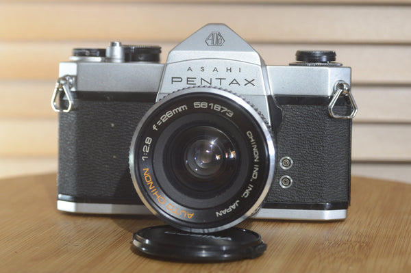 Asahi Spotmatic SP 500 with Chinon 28mm f2.8 lens. These are super collectable now - RewindCameras quality vintage cameras, fully tested and serviced