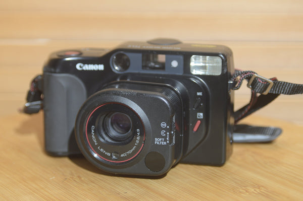 Canon Sure Shot Tele Camera 35mm Camera With Case. - RewindCameras quality vintage cameras, fully tested and serviced