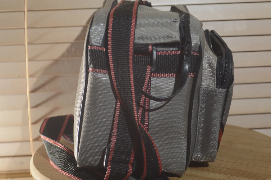 Lovely JRD Grey and red striped padded camera bag. Perfect size for you vintage slr. A great addition to your kit. - RewindCameras quality vintage cameras, fully tested and serviced